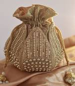 Gold silk hand embroidered mini lotus potli