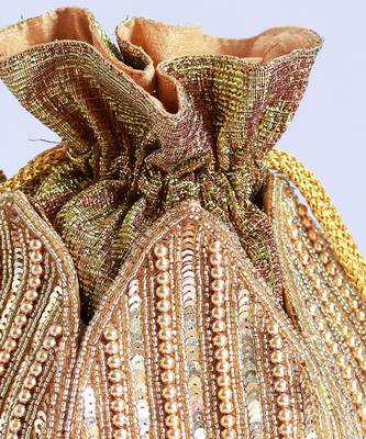 Gold silk hand embroidered mini lotus potli 2