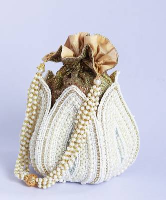 White silk embroidered mini lotus potli 5