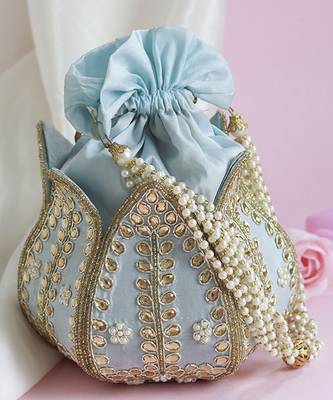 Blue silk kundan handwork mini lotus potli 1
