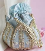 Blue silk kundan handwork mini lotus potli