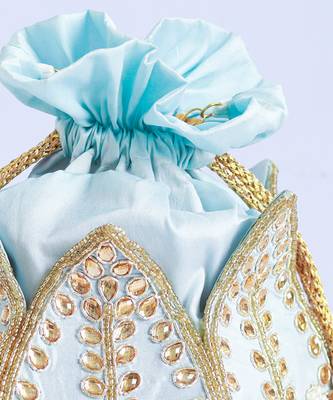 Blue silk kundan handwork mini lotus potli 2