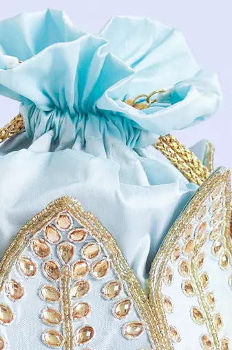 Blue silk kundan handwork mini lotus potli