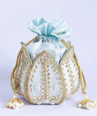 Blue silk kundan handwork mini lotus potli 3