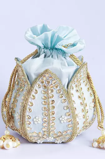 Blue silk kundan handwork mini lotus potli