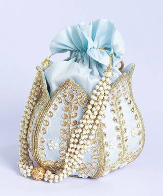 Blue silk kundan handwork mini lotus potli 4