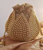 Gold silk moti embroidered mini lotus potli