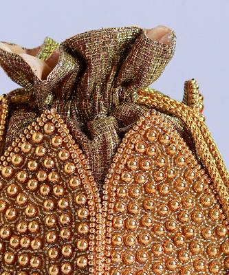 Gold silk moti embroidered mini lotus potli 2