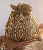 Gold hand embroidered silk lotus potli