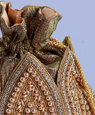Gold hand embroidered silk lotus potli 2