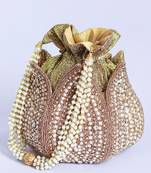 Gold hand embroidered silk mini lotus potli
