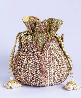 Gold hand embroidered silk mini lotus potli 2
