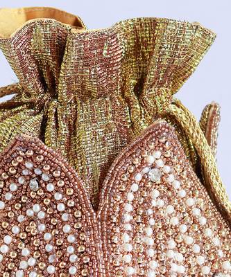 Gold hand embroidered silk mini lotus potli 5