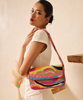 Mulitcolor suede baguette bag with handle 1