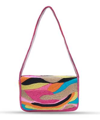 Mulitcolor suede baguette bag with handle 2