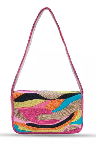 Mulitcolor suede baguette bag with handle