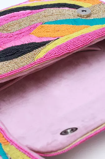Mulitcolor suede baguette bag with handle