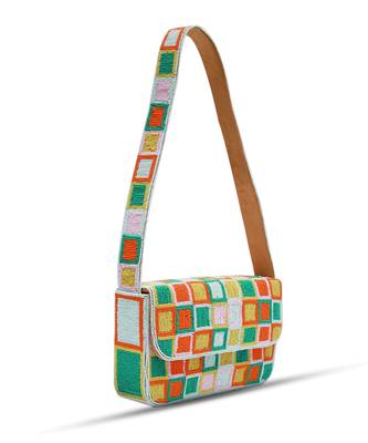 Multicolor suede blossom blocks bag with handle 2