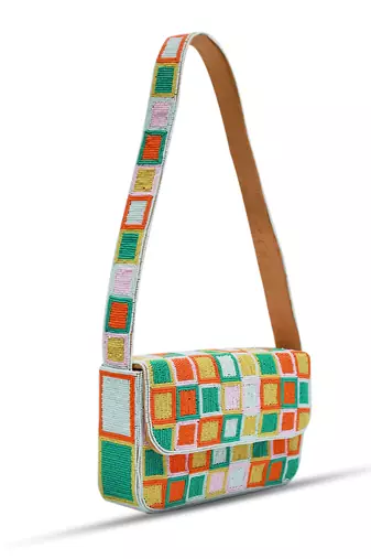 Multicolor suede blossom blocks bag with handle