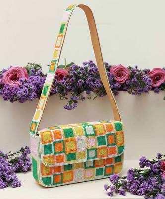 Multicolor suede blossom blocks bag with handle 5