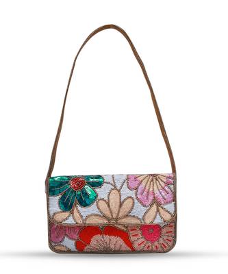 Multicolor suede daisy floral bag with handle 1