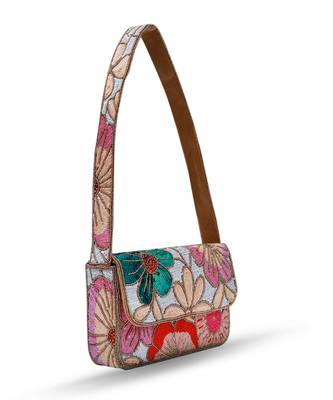 Multicolor suede daisy floral bag with handle 2
