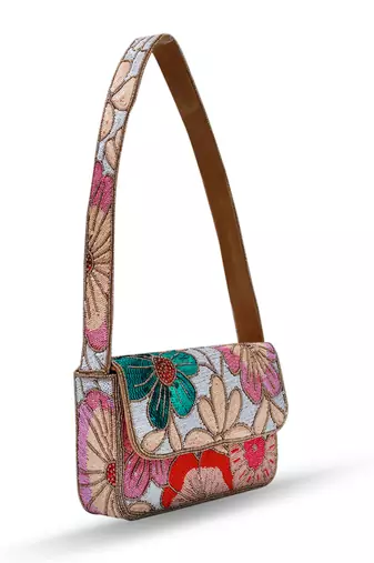 Multicolor suede daisy floral bag with handle