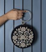 Black hand embroidered silk clutch