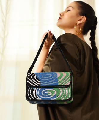 Multicolor suede baguette bag with handle 1