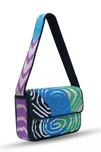 Multicolor suede baguette bag with handle