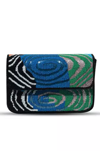 Multicolor suede baguette bag with handle