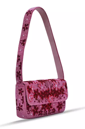 Suede multicolor baguette bag with handle