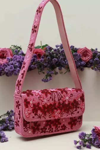 Suede multicolor baguette bag with handle