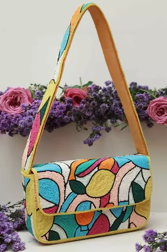 multicolor poppy suede baguette bag with handle