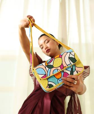 multicolor poppy suede baguette bag with handle 5