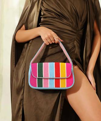 multicolor stripesuede baguette bag with handle 1