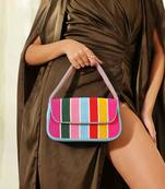 multicolor stripesuede baguette bag with handle