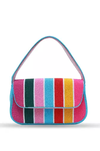 multicolor stripesuede baguette bag with handle