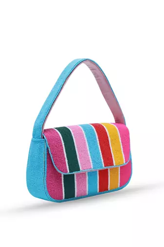 multicolor stripesuede baguette bag with handle