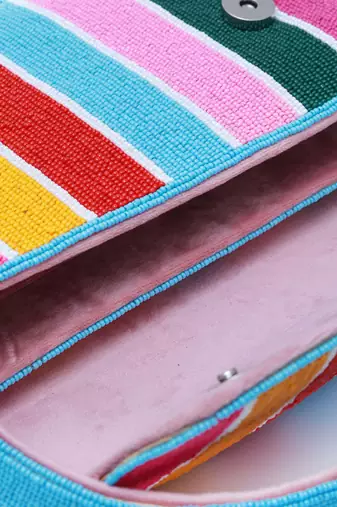 multicolor stripesuede baguette bag with handle