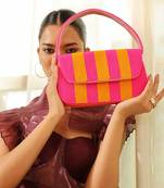 Orange pink stripe suede baguette bag with handle