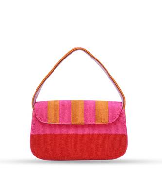 Orange pink stripe suede baguette bag with handle 2