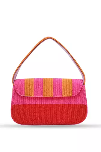 Orange pink stripe suede baguette bag with handle