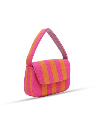 Orange pink stripe suede baguette bag with handle 3