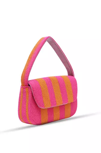 Orange pink stripe suede baguette bag with handle