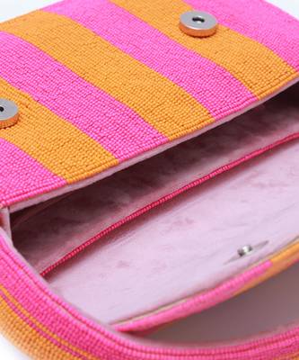 Orange pink stripe suede baguette bag with handle 4