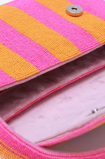Orange pink stripe suede baguette bag with handle