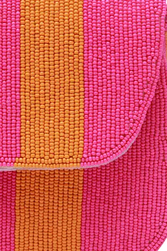 Orange pink stripe suede baguette bag with handle