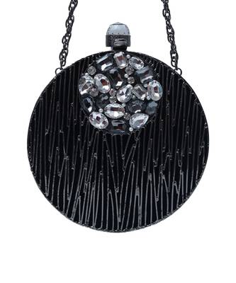 Black round embellished brass clutch 2