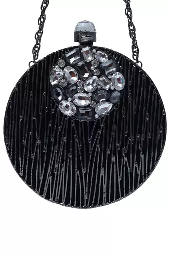Black round embellished brass clutch